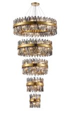 Modus 5 Tier 25cm + 40cm + 60cm + 80cm + 1m Pendant, 6 + 10 + 18 + 24 + 32 Light G9, Brass/Smoke, Item Weight: 86kg