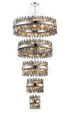 Modus 5 Tier 25cm + 40cm + 60cm + 80cm + 1m Pendant, 6 + 10 + 18 + 24 + 32 Light G9, Polished Nickel/Smoke, Item Weight: 86kg