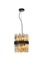 Modus Pendant Round 25cm 6 Light G9, Satin Black / Amber Sculpted Glass