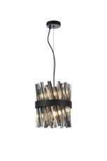 Modus Pendant Round 25cm 6 Light G9, Satin Black / Smoke Sculpted Glass