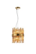 Modus Pendant Round 25cm 6 Light G9, Brass / Amber Sculpted Glass