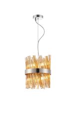 Modus Pendant Round 25cm 6 Light G9, Polished Nickel / Amber Sculpted Glass