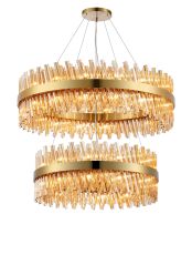 Modus 2 Tier 80cm + 1m Pendant, 24 + 32 Light G9, Brass/Amber Item Weight: 53kg