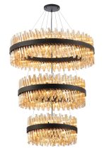 Modus 3 Tier 60cm + 80cm + 1m Pendant, 18 + 24 + 32 Light G9, Satin Black/Amber Item Weight: 70kg