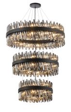 Modus 3 Tier 60cm + 80cm + 1m Pendant, 18 + 24 + 32 Light G9, Satin Black/Smoke Item Weight: 70kg