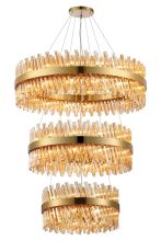 Modus 3 Tier 60cm + 80cm + 1m Pendant, 18 + 24 + 32 Light G9, Brass/Amber Item Weight: 70kg