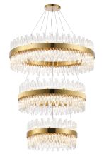 Modus 3 Tier 60cm + 80cm + 1m Pendant, 18 + 24 + 32 Light G9, Brass/Clear Item Weight: 70kg