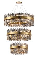 Modus 3 Tier 60cm + 80cm + 1m Pendant, 18 + 24 + 32 Light G9, Brass/Smoke Item Weight: 70kg