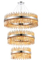 Modus 3 Tier 60cm + 80cm + 1m Pendant, 18 + 24 + 32 Light G9, Polished Nickel/Amber Item Weight: 70kg