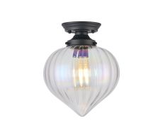 Mia 23cm Flush Ceiling Light With Flower Bud Shade 1 x E27, Satin Black/Iridescent Faded