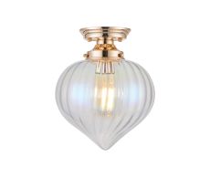 Mia 23cm Flush Ceiling Light With Flower Bud Shade 1 x E27, French Gold/Iridescent Faded