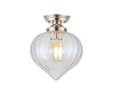 Mia 23cm Flush Ceiling Light With Flower Bud Shade 1 x E27, Polished Nickel/Iridescent Faded