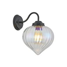 Mia Wall Light With Flower Bud Shade 1 x E27, Satin Black/Iridescent Faded