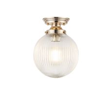Mia Flush Ceiling Light With 20cm Acorn Ribbed Glass, 1 x E27, French Gold/Clear