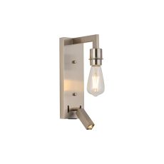 Isola Wall Lamp (FRAME ONLY) Without Shade, 1 Light E27 + Reading Light USB-A & USB-C 3W LED, 3000K, 270lm, Satin Nickel