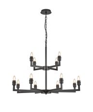 Isola Multi Arm 2 Tier Pendant (FRAME ONLY) Without Shade, 4 + 8 Light E27, Satin Black (ITEM REQUIRES CONSTRUCTION/CONNECTION)