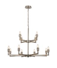 Isola Multi Arm 2 Tier Pendant (FRAME ONLY) Without Shade, 4 + 8 Light E27, Satin Nickel (ITEM REQUIRES CONSTRUCTION/CONNECTION)