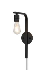 Isola Arc Plug-In Wall Light, (FRAME ONLY), 1 Light E27,Switched, C/W Braided Fabric Cable & Plug, Satin Black