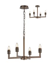 Isola 55cm Adjustable Multi Arm Pendant/Semi Ceiling (FRAME ONLY) Without Shade, 4 Light E27, c/w 1m Chain, Matt Bronze