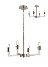 Isola 55cm Adjustable Multi Arm Pendant/Semi Ceiling (FRAME ONLY) Without Shade, 4 Light E27, c/w 1m Chain, Satin Nickel