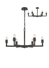 Isola 75cm Adjustable Multi Arm Pendant/Semi Ceiling (FRAME ONLY) Without Shade, 6 Light E27, c/w 1m Chain, Satin Black