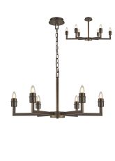 Isola 75cm Adjustable Multi Arm Pendant/Semi Ceiling (FRAME ONLY) Without Shade, 6 Light E27, c/w 1m Chain, Matt Bronze