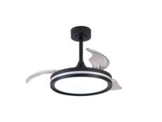 North 40W LED Dimmable White/RGB Ceiling Light With Built-In 28W DC Fan With Single Speed Reverse, Remote 3000-6500K, 4200lm, Black, 5yrs Wty