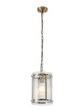 Bruschetta 20.5cm Pendant, 1 Light E27, Antique Brass / Rippled Clear (F) Glass