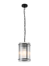 Bruschetta 20.5cm Pendant, 1 Light E27, Matt Black / Narrow Ribbed Clear (B) Glass