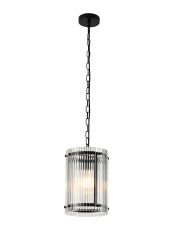 Bruschetta 20.5cm Pendant, 1 Light E27, Matt Black / Wide Ribbed Clear (C) Glass