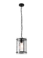 Bruschetta 20.5cm Pendant, 1 Light E27, Matt Black / Cobbled Clear (D) Glass