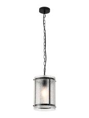 Bruschetta 20.5cm Pendant, 1 Light E27, Matt Black / Seeded Clear (E) Glass