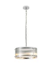 Bruschetta 35cm Pendant, 2 Light E27, Polished Chrome / Narrow Ribbed Clear (B) Glass