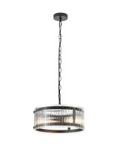 Bruschetta 35cm Pendant, 2 Light E27, Matt Black / Wide Ribbed Clear (C) Glass