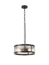 Bruschetta 35cm Pendant, 2 Light E27, Matt Black / Cobbled Clear (D) Glass
