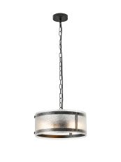 Bruschetta 35cm Pendant, 2 Light E27, Matt Black / Seeded Clear (E) Glass