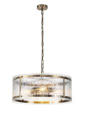 Bruschetta 56.5cm Pendant, 4 Light E27, Antique Brass / Rippled Clear (F) Glass