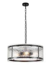 Bruschetta 56.5cm Pendant, 4 Light E27, Matt Black / Cobbled Clear (D) Glass