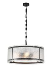 Bruschetta 56.5cm Pendant, 4 Light E27, Matt Black / Seeded Clear (E) Glass