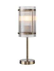 Bruschetta Table Lamp, 1 Light E27, Antique Brass / Narrow Ribbed Clear (B) Glass