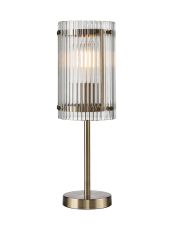Bruschetta Table Lamp, 1 Light E27, Antique Brass / Wide Ribbed Clear (C) Glass