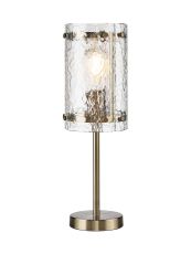 Bruschetta Table Lamp, 1 Light E27, Antique Brass / Cobbled Clear (D) Glass