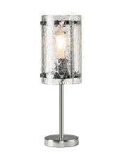 Bruschetta Table Lamp, 1 Light E27, Polished Chrome / Cobbled Clear (D) Glass