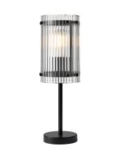Bruschetta Table Lamp, 1 Light E27, Matt Black / Wide Ribbed Clear (C) Glass