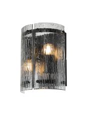 Bruschetta Wall Light, 2 Light E27, Matt Black / Rippled Clear (F) Glass