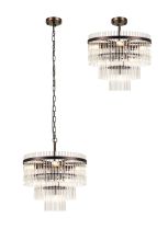 Filo 45cm Pendant/Semi Ceiling 7 Light E14, Brown Oxide/Clear Glass Rods