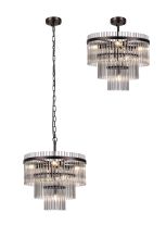 Filo 45cm Pendant/Semi Ceiling 7 Light E14, Brown Oxide/Smoke Glass Rods