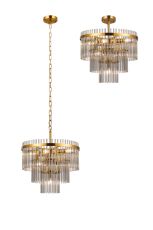 Filo 45cm Pendant/Semi Ceiling 7 Light E14, Brass/Smoke Glass Rods