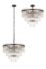 Filo 60cm Pendant/Semi Ceiling 10 Light E14, Brown Oxide/Clear Glass Rods
