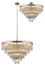Filo 96cm Pendant/Semi Ceiling 22 Light E14, Brass/Smoke Glass Rods
